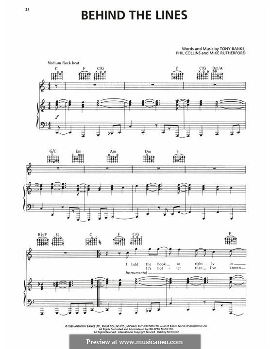 Behind the Lines (Genesis): Для голоса и фортепиано (или гитары) by Tony Banks, Mike Rutherford, Phil Collins
