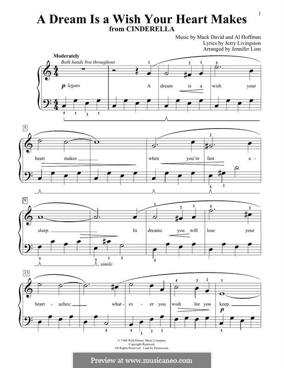 A Dream Is a Wish Your Heart Makes (from Disney's Cinderella): Для фортепиано by Al Hoffman, Jerry Livingston, Mack David