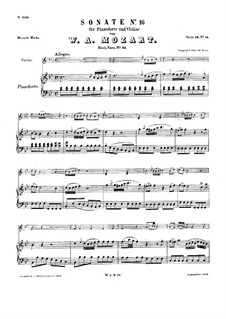 Соната для скрипки и фортепиано No.16 си-бемоль мажор, K.31: Партитура для двух исполнителей by Вольфганг Амадей Моцарт