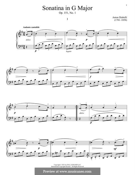 Четыре сонатины, Op.151: Sonatina No.1 in G Major by Антон Диабелли
