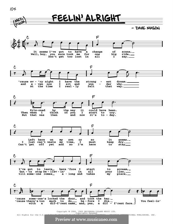 Feelin' Alright (Joe Cocker): Мелодия by Dave Mason