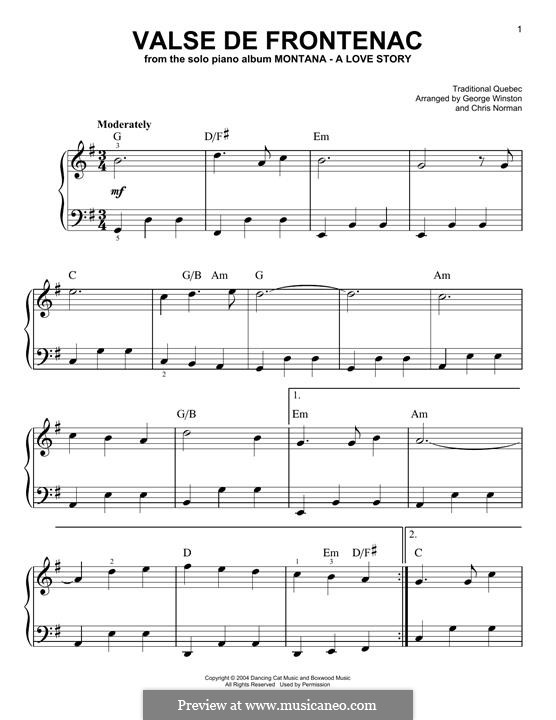 Valse de Frontenac: Для фортепиано by George Winston, Chris Norman