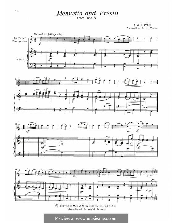 Menuetto and Presto (Trio V): Menuetto and Presto (Trio V) by Йозеф Гайдн