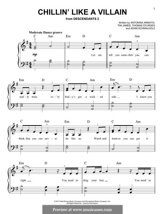 Chillin' Like a Villain (from Disney's Descendants 2): Для фортепиано by Adam Schmalholz, Antonina Armato, Thomas Armato Sturges, Timothy James