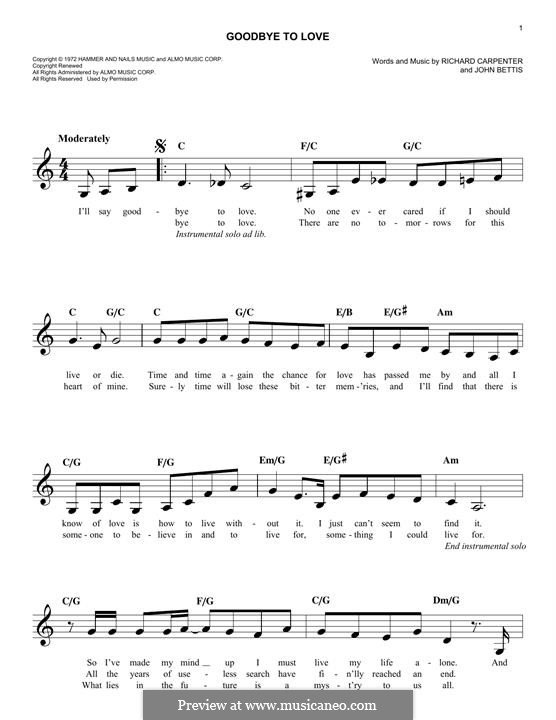 Goodbye to Love (Carpenters): Для клавишного инструмента by John Bettis, Richard Carpenter