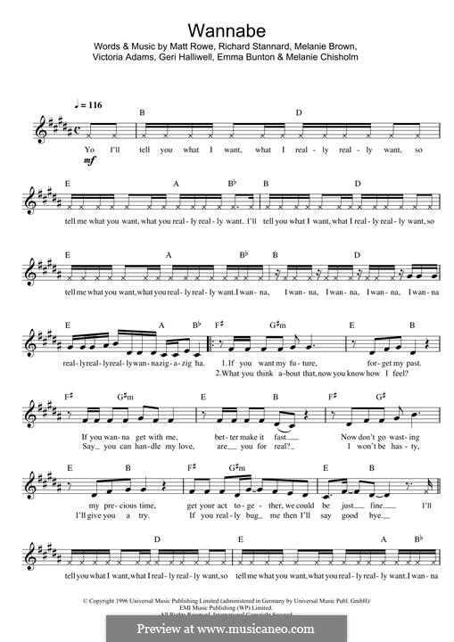 Wannabe (The Spice Girls): Для клавишного инструмента by Emma Bunton, Geri Halliwell, Matt Rowe, Melanie Brown, Melanie C, Richard Stannard, Victoria Adams