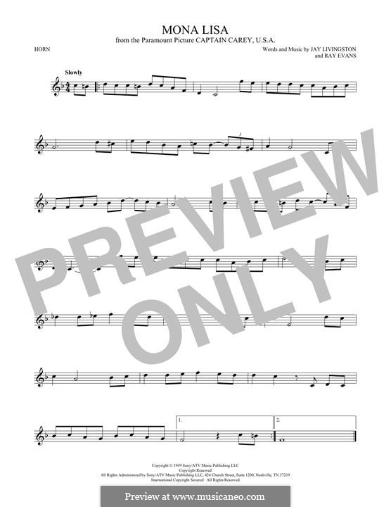 Mona Lisa (Nat King Cole): For horn by Jay Livingston, Raymond Evans