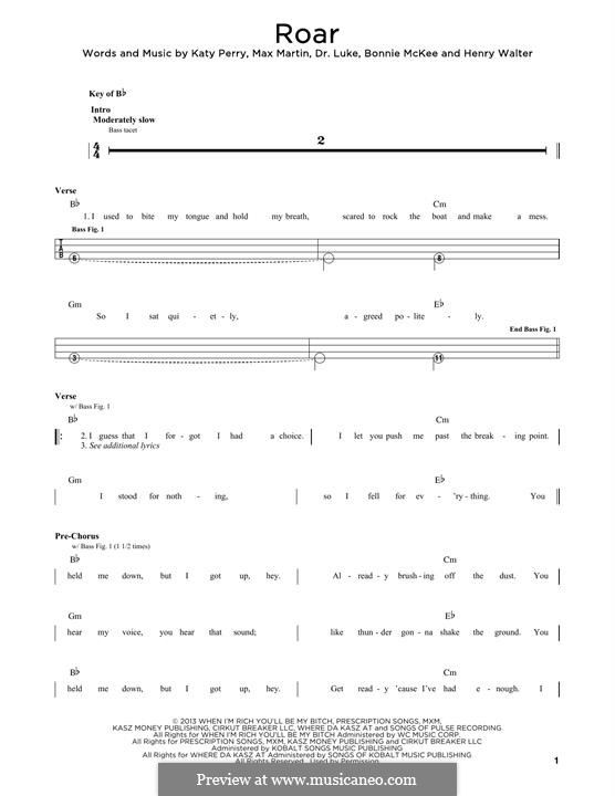 Instrumental version: For bass guitar tab by Bonnie McKee, Katy Perry, Lukas Gottwald, Max Martin, Henry Russell Walter