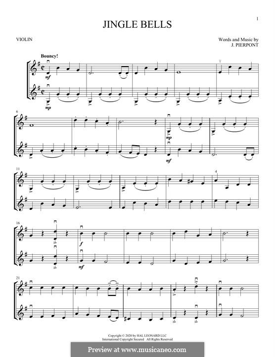 Two instruments version: Для двух скрипок by James Lord Pierpont