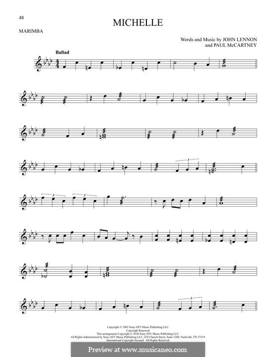 Michelle (The Beatles), for One Instrument: For marimba by John Lennon, Paul McCartney