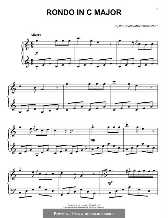 Дивертисмент No.17 ре мажор, K.334: Rondo, for piano by Вольфганг Амадей Моцарт