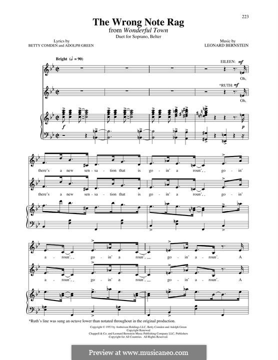The Wrong Note Rag (from Wonderful Town): Для голоса и фортепиано by Леонард Бернстайн