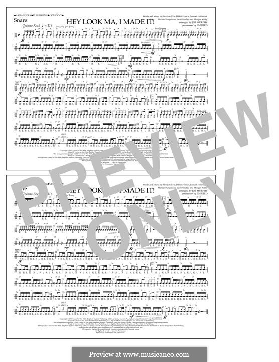 Hey Look Ma, I Made It (Panic! At The Disco): Snare part by Brendon Urie, Michael Angelakos, Sam Hollander, Jacob Sinclair, Morgan Kibby, Dillon Francis