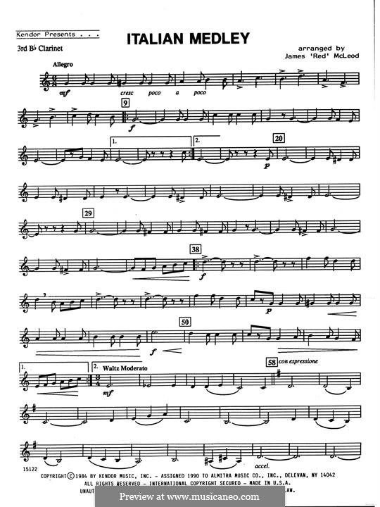 Italian Medley: For clarinets – 3rd Bb Clarinet part by Unknown (works before 1850)