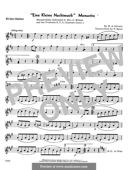 Менуэт: For clarinet quartet – Eb Alto Clarinet part by Вольфганг Амадей Моцарт