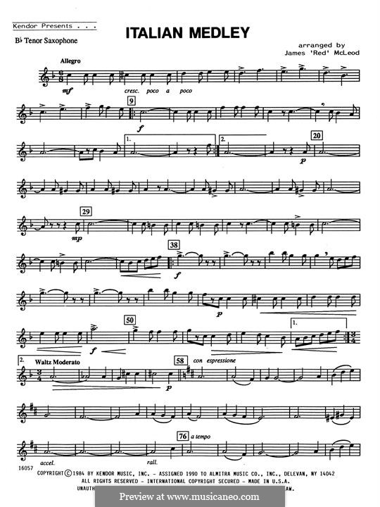 Italian Medley: For saxophones – Bb Tenor Saxophone part by Unknown (works before 1850)