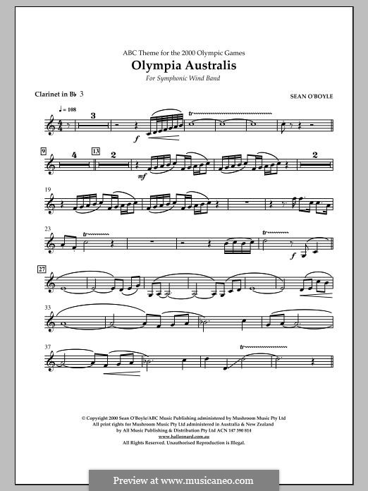 Olympia Australis (Symphonic Wind Band): Bb Clarinet 3 part by Sean O'Boyle