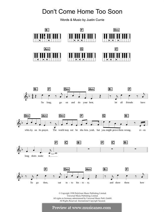 Don't Come Home Too Soon (Scotland's World Cup '98 Theme): Для фортепиано by Justin Currie