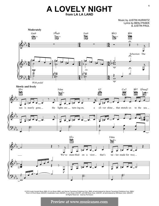 A Lovely Night (from La La Land): Для голоса и фортепиано (или гитары) by Justin Hurwitz