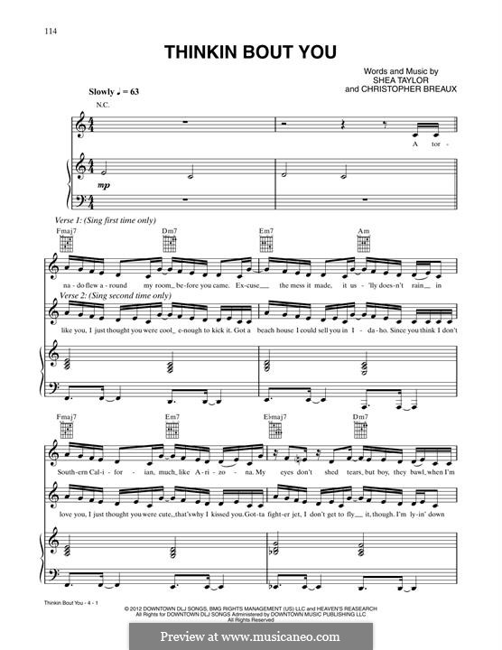 Thinkin' 'Bout You: Для голоса и фортепиано (или гитары) by Frank Ocean, Shea Taylor