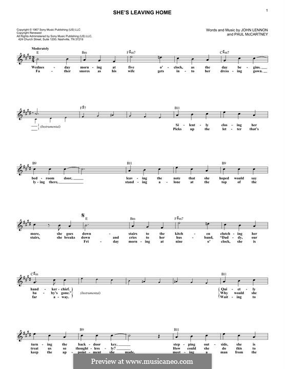 She's Leaving Home (The Beatles): Для клавишного инструмента by John Lennon, Paul McCartney