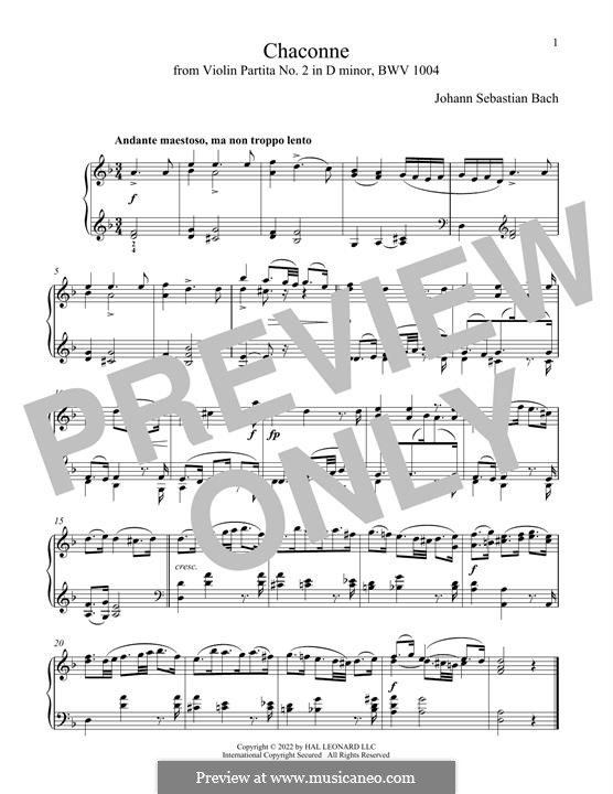 Партита для скрипки No.2 ре минор, BWV 1004: Chaconne (Theme). Arrangement for piano by Иоганн Себастьян Бах
