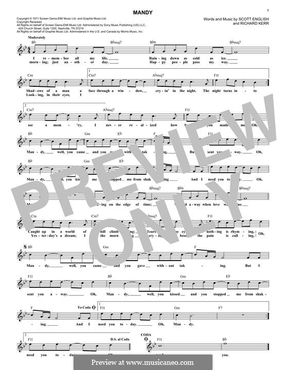 Mandy: Для клавишного инструмента by Richard Kerr, Scott English