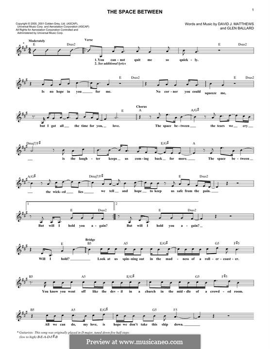 The Space Between (Dave Matthews Band): Для клавишного инструмента by David J. Matthews, Glen Ballard