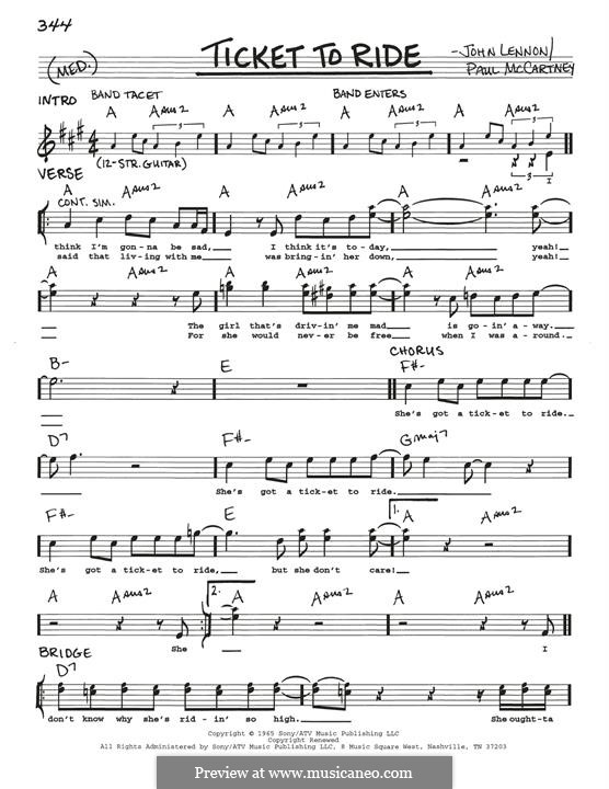 Ticket to Ride (The Beatles): Мелодия by John Lennon, Paul McCartney