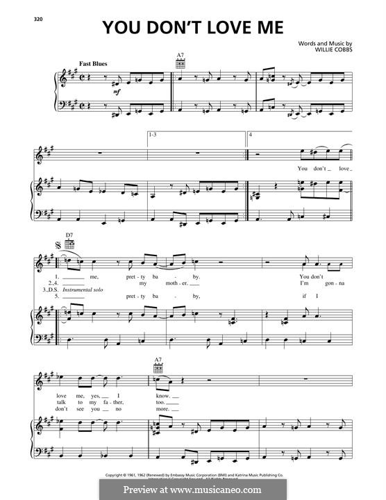 You Don't Love Me (No, No, No): Для голоса и фортепиано (или гитары) by Duke Reid, Ellas McDaniel, Euwart Beckford, Willie Cobbs