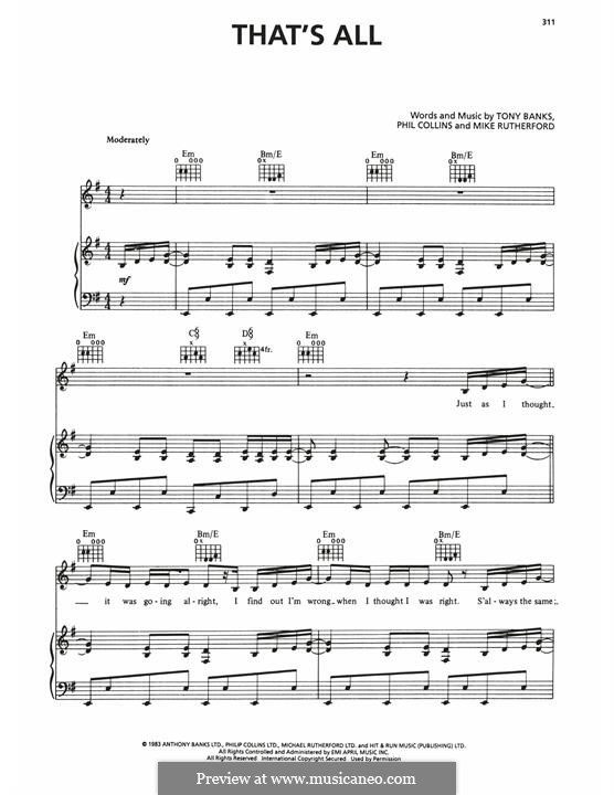 That's All (Genesis): Для голоса и фортепиано (или гитары) by Tony Banks, Mike Rutherford, Phil Collins