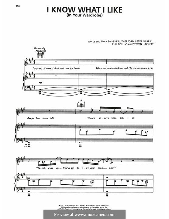 I Know What I Like (In Your Wardrobe): Для голоса и фортепиано (или гитары) by Tony Banks, Mike Rutherford, Peter Gabriel, Phil Collins, Steve Hackett