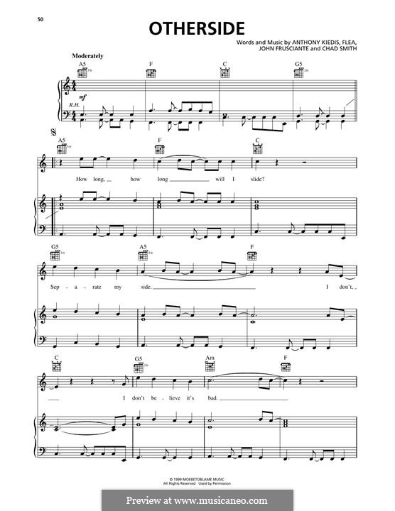 Otherside (Red Hot Chili Peppers): Для голоса и фортепиано (или гитары) by Flea, Anthony Kiedis, Chad Smith, John Frusciante