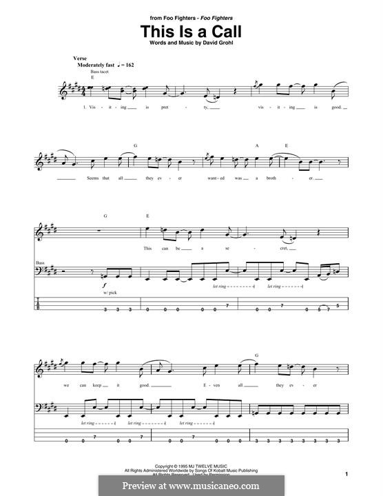 This Is a Call (Foo Fighters): Для бас-гитары с табулатурой by David Grohl