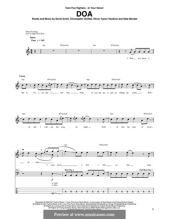 DOA (Foo Fighters): Для бас-гитары by Christopher Shiflett, David Grohl, Nate Mendel, Taylor Hawkins