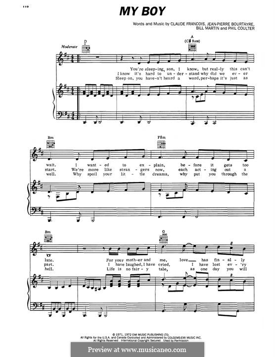 My Boy (Elvis Presley): Для голоса и фортепиано (или гитары) by Claude Francois, Jacques Revaux