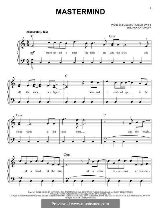 Mastermind (Taylor Swift): Для фортепиано (легкий уровень) by Jack Antonoff