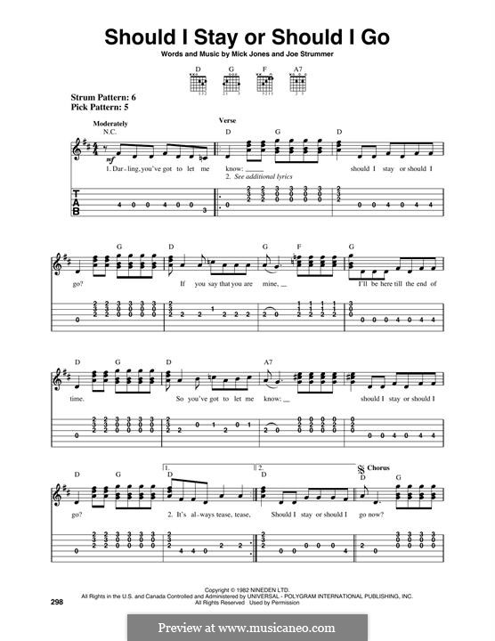 Should I Stay or Should I Go (The Clash): Гитарная табулатура by Joe Strummer, Mick Jones