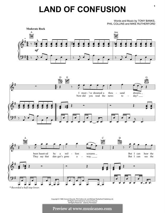 Land of Confusion (Genesis): Для голоса и фортепиано (или гитары) by Tony Banks, Mike Rutherford, Phil Collins