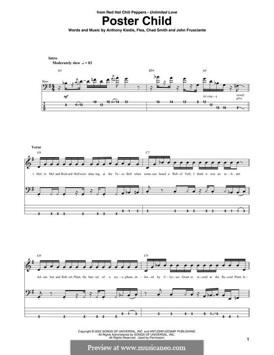 Poster Child (Red Hot Chili Peppers): Для бас-гитары с табулатурой by Flea, Anthony Kiedis, Chad Smith, John Frusciante