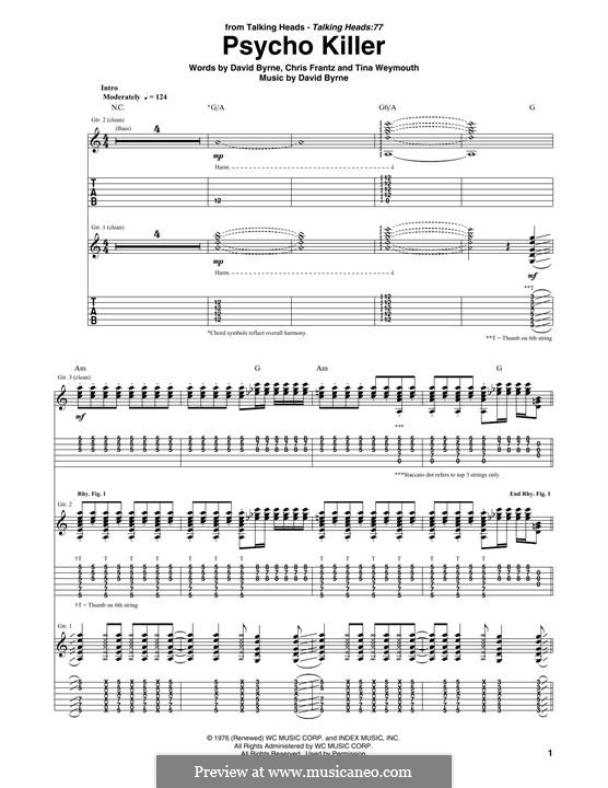 Psycho Killer (Talking Heads): Гитарная табулатура by Christopher Frantz, David Byrne, Tina Weymouth
