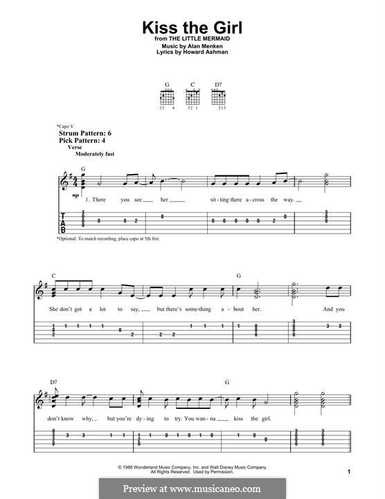 Kiss the Girl (from The Little Mermaid): Гитарная табулатура by Alan Menken