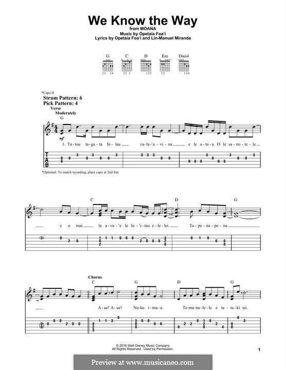 We Know The Way (from Moana): Для гитары by Lin-Manuel Miranda, Mark Mancina, Opetaia Foa'i