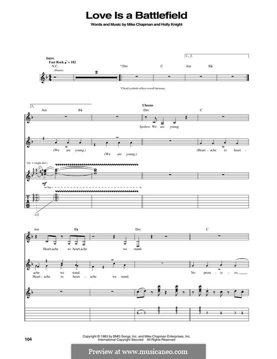 Love Is a Battlefield (Pat Benatar): Для гитары by Holly Knight, Mike Chapman