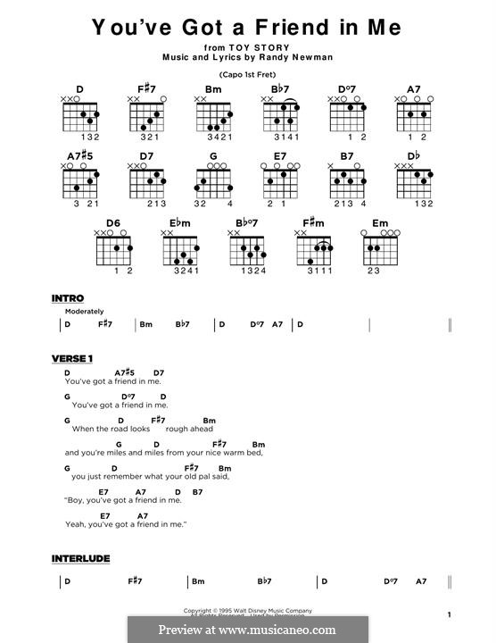 You've Got a Friend in Me (from Disney's Toy Story): Lyrics and guitar chords by Randy Newman