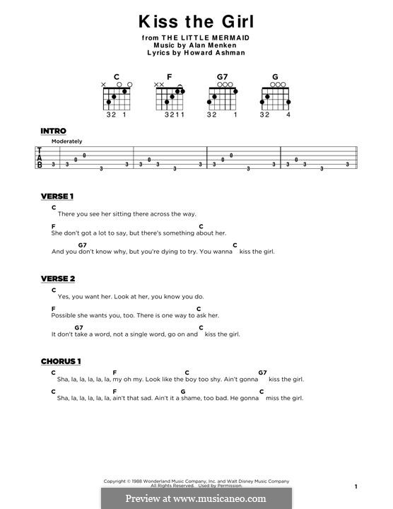 Kiss the Girl (from The Little Mermaid): Lyrics and guitar chords by Alan Menken