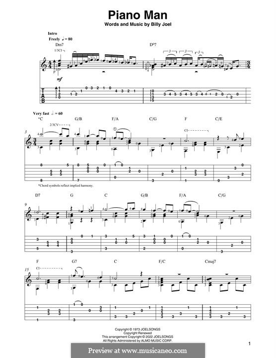 Piano Man: Гитарная табулатура by Billy Joel