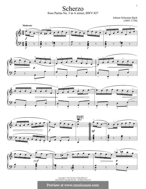Партита для клавира No.3 ля минор, BWV 827: Scherzo, for piano by Иоганн Себастьян Бах