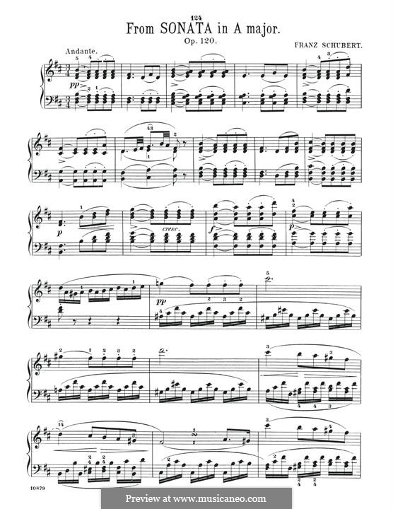 Соната для фортепиано No.13 ля мажор, D.664 Op.120: Andante by Франц Шуберт