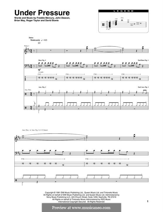 Under Pressure (David Bowie & Queen): Transcribed score by Brian May, David Bowie, Freddie Mercury, John Deacon, Roger Taylor